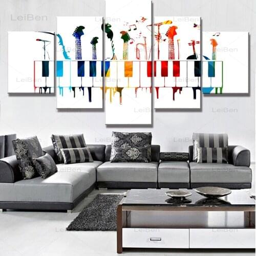 Creative Abstract Music Instrument Art Poster Color Graffiti Piano Guitar Canvas Painting Home Decoration Bedroom 5 Pieces Mural