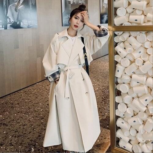 Fashion womens windbreaker mid-length new autumn temperament popular British style white windbreaker Korean high-end drape coat