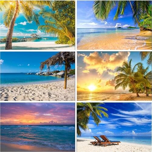 Seaside Beach Palm Tree Photographic Background wall wallpap For Photo Shoot Props Child Vinyl Cloth Photo Backdrop photos studi