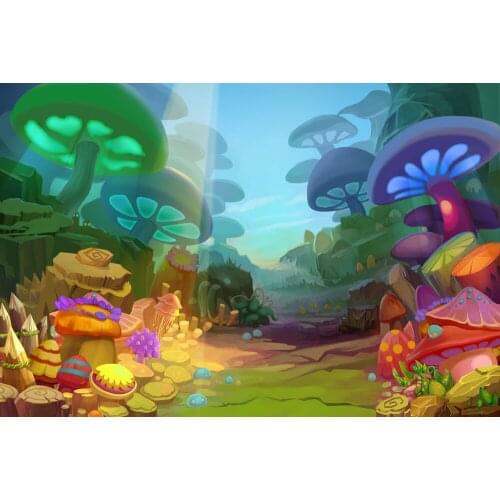 VinylBDS Digital Cute Children Photography Backgrounds Colorful Mushroom Forest Photo Backdrop For Newborn Studio Background