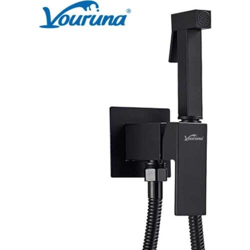 VOURUNA Matte Black Hand Bidet Spray Kit Solid Brass Bidet Faucet Muslim Ducha Higienica Hot Cold Water Mixer Tap Toilet Faucets