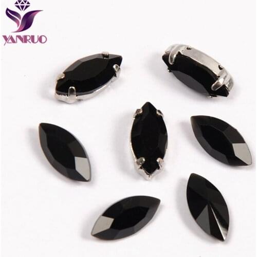 YNARUO 4200 Navette Jet Black Fancy Crystals Stones Rhinestones Sewn Strass All for Handiwork Dresses Decoration