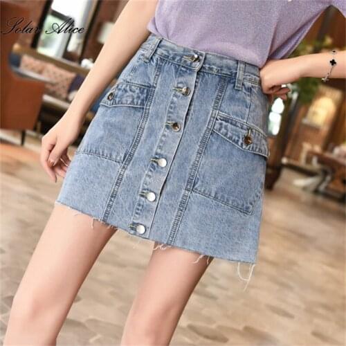 Free Shipping 2021 Womens Spring/Summer New Breasted Anti-fade Denim Culottes Large Size High Waist Thin A-line Short Skirt