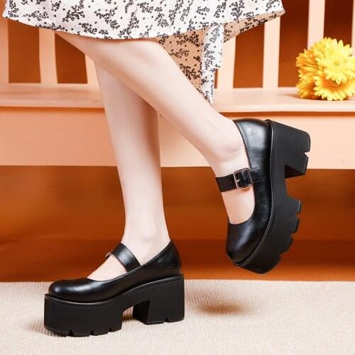 Womens Pump Gothic Shoes Ankle Strap High Chunky Heels Platform Punk Creepers Shoes Female Fashion Buckle Comfortable