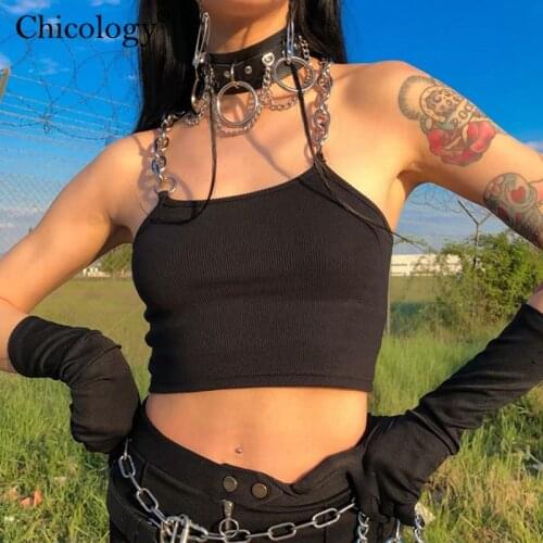 Chicology Goth Y2K Chain Camis Punk Streetwear Knit Crop Top 2020 Summer Fall Women Sleeveless Sexy Festival Club Short Clothes