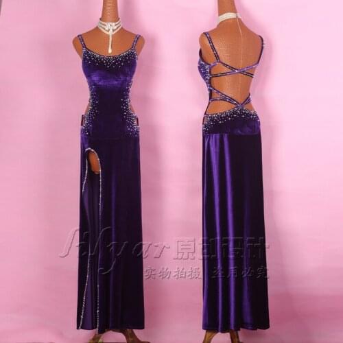 Latin dance dress women Purple Shiny diamond ornament Sexy Hollow Oriental Dance