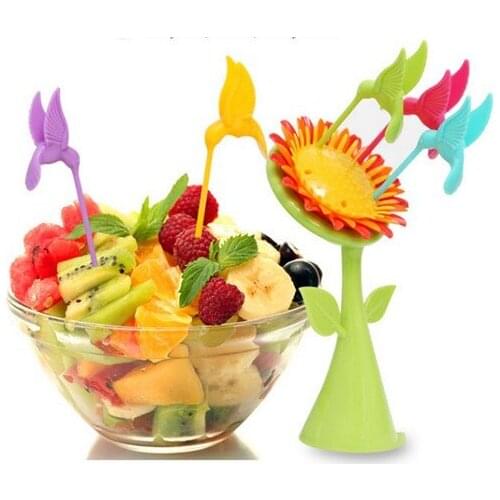 1SET Modern colorful sunflower fruit fork porable useful kitchen tool tableware toothpick dinner table decor OK 0319