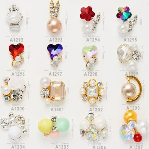 100pcs wholesale nail art jewelry Rhinestone pearl bow nails nail drill nail alloy accessories