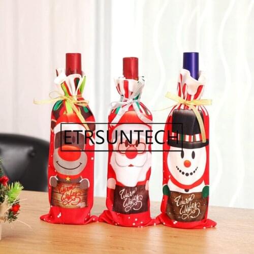 100pcs Christmas Wine Bottle Cover Christmas Ornaments Gift 2019 Santa Claus Snowman Bottle Cover Xmas Decor
