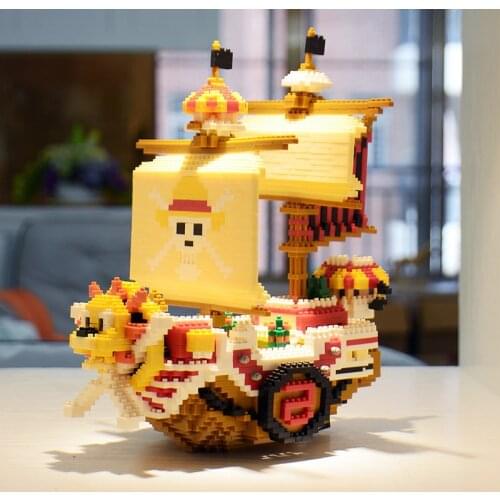 2385pcs+ Thousand Sunny Mini Brick One Piece Pirates Ship Figures 3D Model Anime Micro Building Block Toy For Kids Birthday Gift