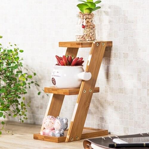 3 Layers Flower Pot Bamboo Desktop Potted Plant Holder Home Balcony Indoor Garden Livingroom Office Succulent Storage Decor Rack