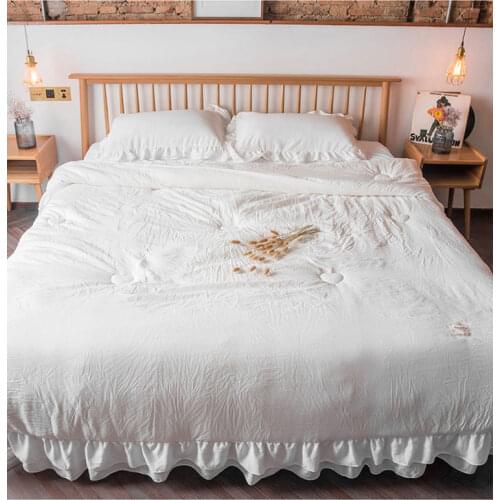 Lotus Leaf Lace Design Summer Blanket 4pcs Set Washed Cotton Blankets Summer Quilts Summer Air Condition Quilts Duvet Bed Linens