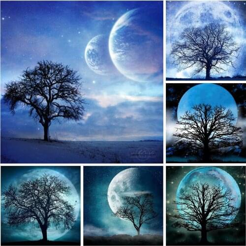 5D Diamond Painting Landscape Moon Tree Full Drill Round Square Diamond Embroidery Pictures Of Rhinestones Mosaic Wall Art Decor