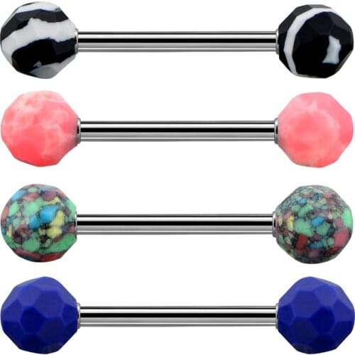 Body Punk 4 PCS/set Tongue Piercing 316L Stainless Steel 14G Straight Faceted Stone Tongue Rings Barbell Body Jewelry for Women