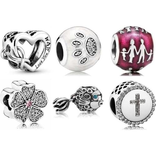 The White Rabbit Apple Blossom Love You Mum Infinity Heart Faith & Cross Beads Fit Europe Bracelet 925 Sterling Silver Charm