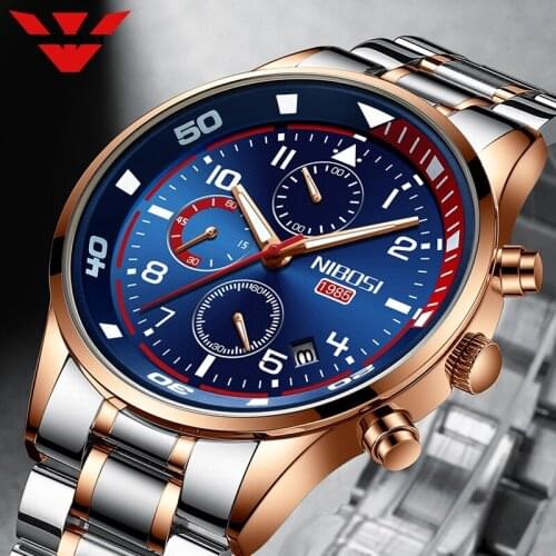 NIBOSI 2020 Mens Watches Luxury Waterproof Sport Watch Men Fashion Stainless Steel Luminous Chronograph Male Relogio Masculino