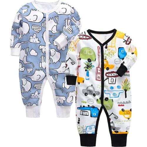 Unisex Fashion Cartoon Print Cotton Boys Girls Long Sleeve Romper Infant Jumpsuit Newborn Baby Clothes