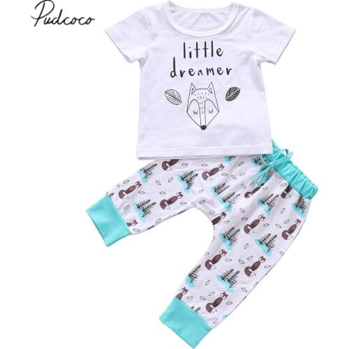 Citgeett Newborn Baby Boy Girls Short Sleeves Fox T-shirt+Pants 2pcs Outfits Clothes Set 0-24M Set
