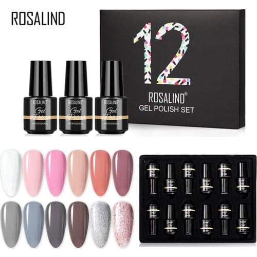 ROSALIND Gel Nail Kit Hybrid Varnishes Polish Set All For Manicure Soak Off 7ml Gel Lacquer Need Base Top Coat Semi Permanent