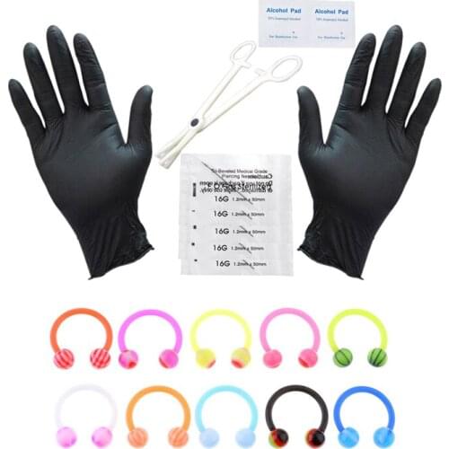 Jovivi 16Ga(1.2MM) UV Gel Nose Lip Eyebrow Ring + Disposable Professional Body Piercing Tools Sexy Piercings Jewelry Multi Color