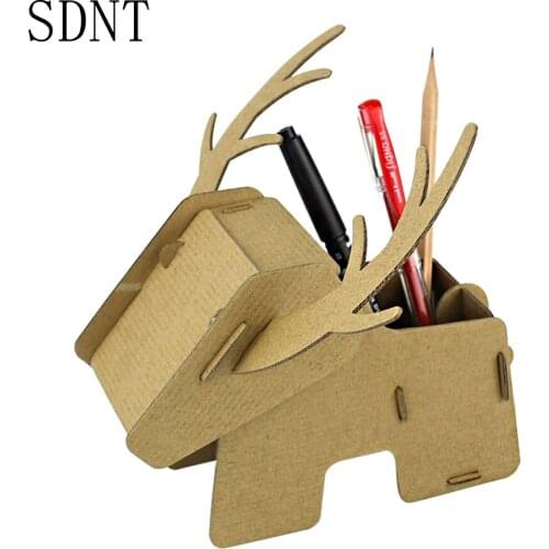 Cardboard 3D Puzzles for Kids DIY Cute Deer Assembly Storage Box Paper Model Decor Learning Toys for Children Educational Gifts