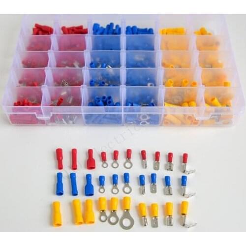 500PCS Cold Pressure Connection Terminal Red Blue Yellow Boxed Connect Group Combine Assorted Wire Terminals Crimp