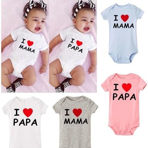 0-24m Baby Bodysuit for Newborns Boy and Girls Clothes Short Sleeves I Love MAMA PAPA Twins Baby Clothes Kids Jumpsuit Bodysuit