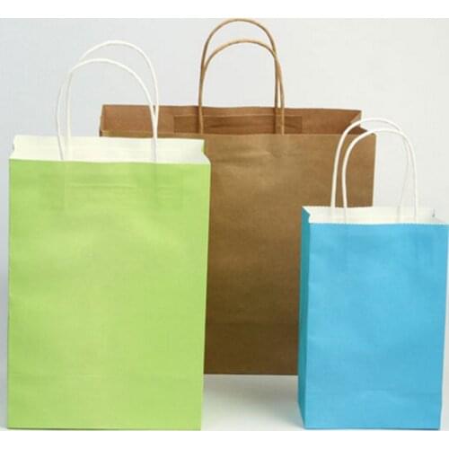 Colorful Small Kraft Paper Gift Bag With Handle Festival Jewelry Bags Wedding Birthday Party wedding party gift kraft paper bags