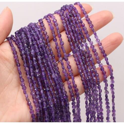 4mm Round Flat Natural Stone Amethysts Beads Loose Hole Beads for Jewelry Making DIY Bracelet Necklace Accessories