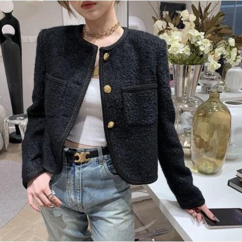 Korean Fashion Streetwear Tweed Jacket Elegant Ladies Autumn Winter Woolen Jacket Women Tops Single Breasted Outwear Coat Female