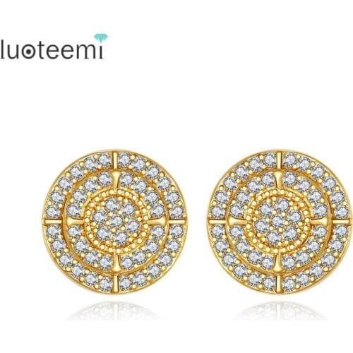 LUOTEEMI Classic Round Stud Earrings Clear CZ Stone Fashion Jewelry for Women Dating Christmas Birthday Gifts Orecchini Donna