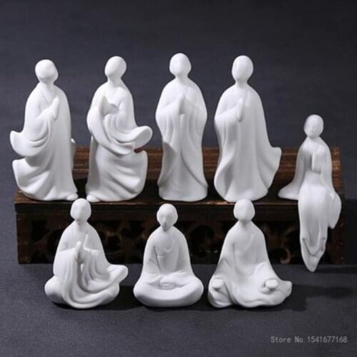 Zen Buddhism Small Ornaments White Porcelain Little Monk Living Room Entrance TV Cabinet Landscaping Ceramic Crafts Ornaments