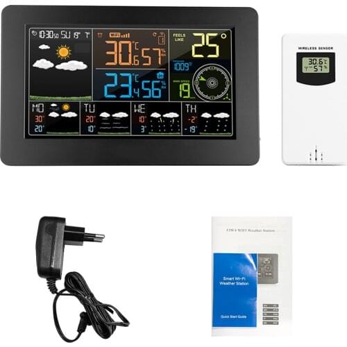 WiFi Weather Station APP Control Smart Weather Monitor Indoor Outdoor Temperature Humidity Barometric Wind Speed Clock Meter