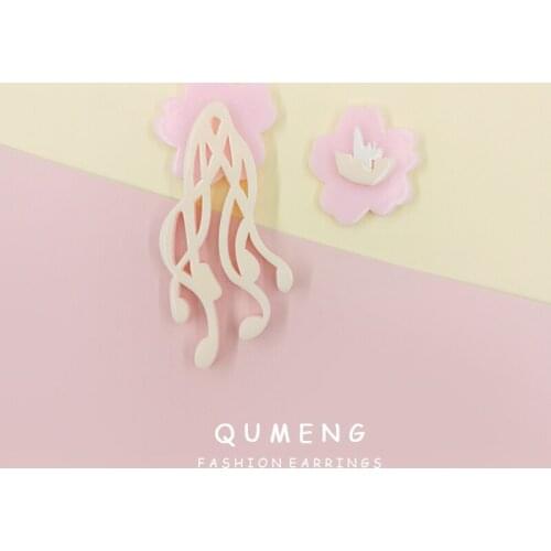 Korean Fashion Sweet Lovely Pink Asymmetric Flower Fringed Long Acrylic Stud Earrings Vintage Simple Jewelry For Beauty Girls