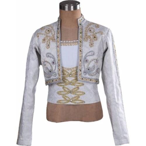 Spanish Style Mens Professional ballet tunic Silver Two pieces boys ballet jacket Custom Made Male Ballet Top Stage Costumes
