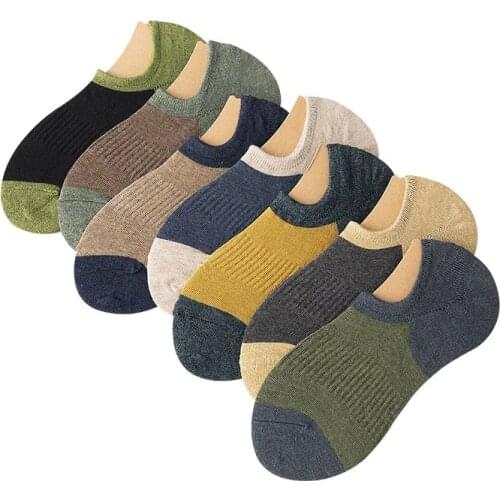 7Pairs=14PCS Japanese Retro Mens Cotton Non-Slip Invisible Socks Men Short Breathable Casual Gift Sock Male 2021 New Size 38-44