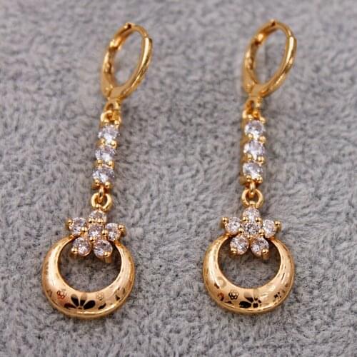 New Gold Plated dangle drop earring Earrings for Womens earrings zircon stone Cooper flower Earring Jewelry for Party Wedding