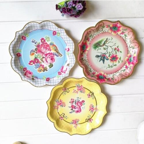 Charming Vintage Style Party Plates Food Platters Paper Plates 30Cm 10 Different Designs.Vintage Tea Party Paper Serving Plates