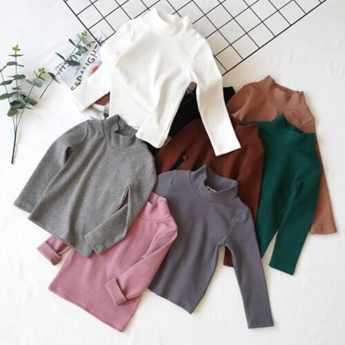 2020 Autumn New Baby Girl Cotton T Shirt Toddler Long Sleeve Solid Bottoming T Shirt Kids Turtleneck Tees Baby Boys Clothes 2-9Y