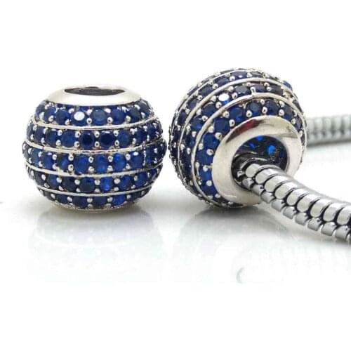 Fits Authentic Pandora Silver Color Beads Micro Pave Sapphire Zircon Diy European Bracelets necklaces & pendants