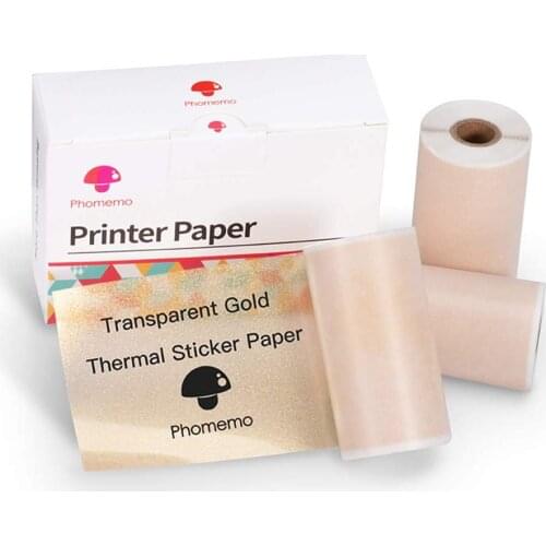 Phomemo Adhesive Transparent Gold Thermal Paper for Phomemo M02/M02 Pro/M02S Mini Bluetooth Pocket Printer，53mm x 3.5m
