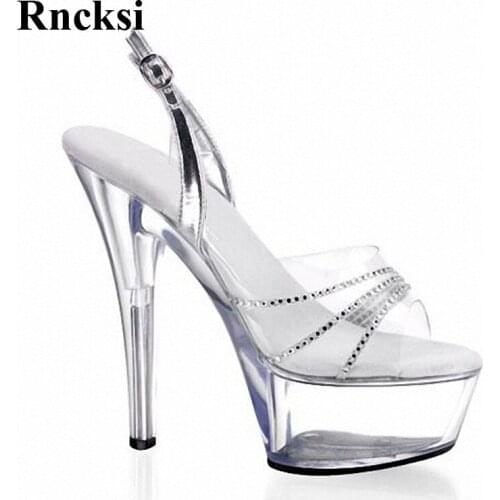 Rncksi Fashion Pole Dance Women Sexy Straps High Heel With Platform Party Sandals 15cm High Heel Wedding Dress Shoes