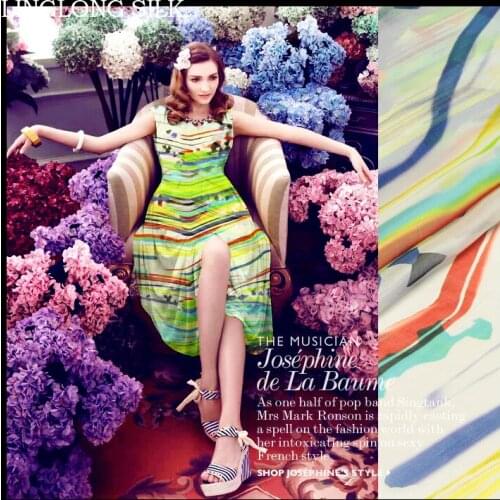 PRINTED SILK CHIFFON 135cm width 8momme/100% Natural Pure Silk Chiffon for making 2016 spring women dress-colorful stripes