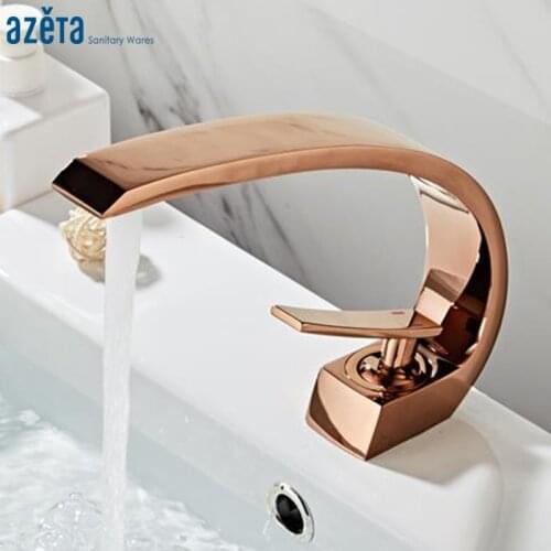 Azeta Basin Faucet Rose Gold Brass Bathroom Elegant Crane Single Handle Washbasin Mixer Tap Deck Mounted Basin Tap AT3326RG