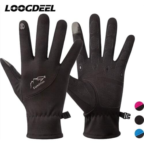 LOOGDEEL Outdoor Sports Touch Screen Running Gloves Fleece Non-slip Unisex Wear-resistant Skin-friendly Fabric Jogging Gloves