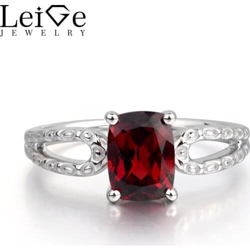 Leige Jewelry Natural Red Garnet Cushion Cut Wedding Rings January Birthstone 925 Sterling Silver Fine Jewelry