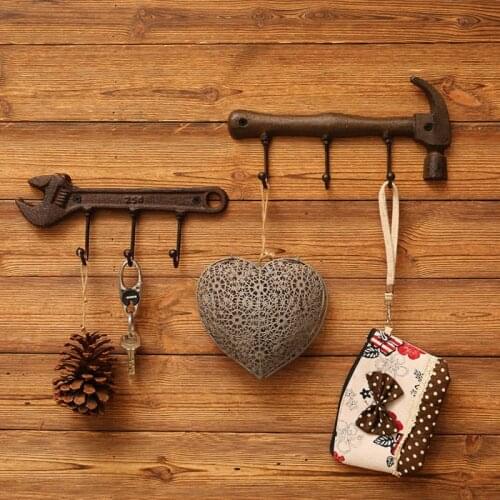 Vintage Decorative Wall Hook Door Back Key Clothes Hanger Holder Coat Hook Creative Metal Hammer Shape Wall Decor Hook Rack