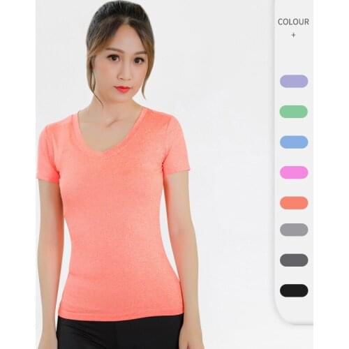 Womens V-neck Tight Short Sleeve PRO Fitness Running Sports T-shirt Clothes 2118
