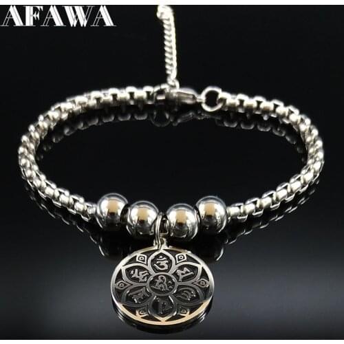 2021 Lotus YOGA Stainless Steel Charms Bracelet for Women Silver Color Buddha Bracelet Jewelry pulseras para las mujeres B18311