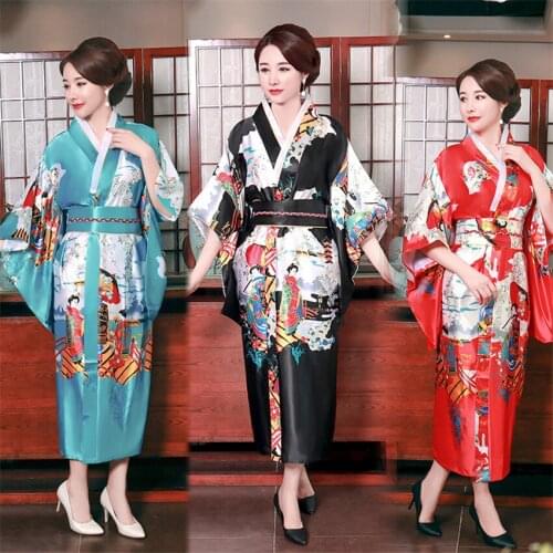 Japanese Kimono Women Yukata Traditional Elegant Robe with Obi Oversized Silk Pajamas Three Quarter Summer Festival Outfit Set